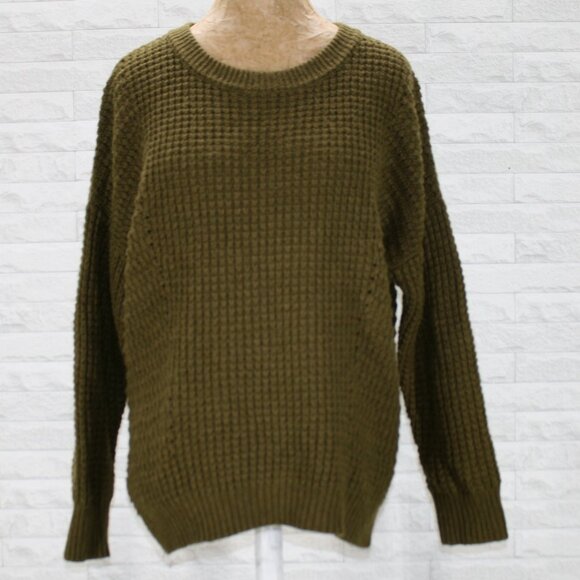 MADEWELL Sweater Wool Alpaca Blend Fisherman Knit Heavy Oversized Olive Medium - Picture 1 of 12
